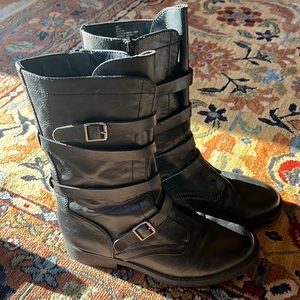 R2 by Report Tall combat boots with belt details - Size 10 - very lightly worn
